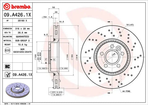 BREMBO 09A4261XC02 DISC BRAKE ROTOR