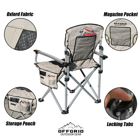Raptor Series 100000-130200 OFFGRID - Folding Camping Chairs Tan/Black Nylon Heavy Duty XL Locking Chair With Drink Holder