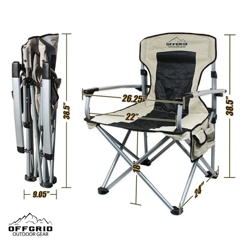 Raptor Series 100000-130200 OFFGRID - Folding Camping Chairs Tan/Black Nylon Heavy Duty XL Locking Chair With Drink Holder
