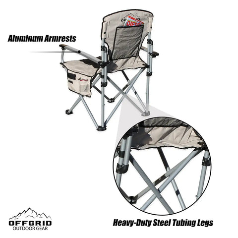 Raptor Series 100000-130200 OFFGRID - Folding Camping Chairs Tan/Black Nylon Heavy Duty XL Locking Chair With Drink Holder