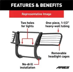 ARIES 1043 - Black Steel Grille Guard, Select Jeep Cherokee, Sport