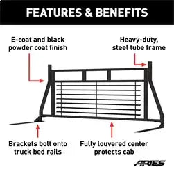 ARIES 111001 - Classic Black Steel Headache Rack, Select Ford F-250, F-350, F-450 Super Duty