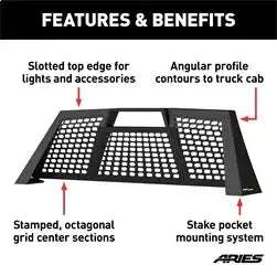 ARIES 1110110 - Switchback Black Aluminum Headache Rack, Select Chevrolet Silverado, GMC Sierra