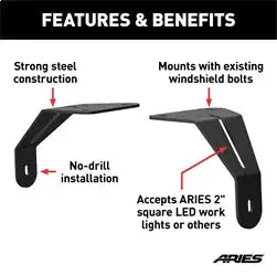 ARIES 1110313 - Jeep Wrangler JL Windshield Light Brackets, LEDs Sold Separately