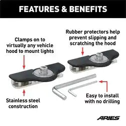 ARIES 1110315 - Universal Brackets for Hood Mounted Lights, Clamp-On LED, 2-Pack