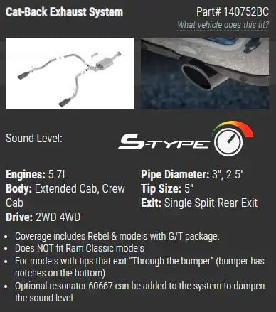 Borla 140752BC - Cat-Back(tm) Exhaust System S-Type