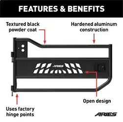 ARIES 1500200 - Black Aluminum Front Jeep Wrangler JL, Gladiator Tube Half Doors