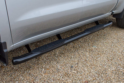 Raptor Series 1501-0733B - 4 In OE Style Curved Oval Steps Black E-Coated Alloy Steel 19-24 Chevy Silverado/GMC Sierra 1500 20-24 Silverado/Sierra 2500/3500 HD Crew Cab