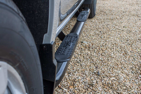 Raptor Series 1501-0733B - 4 In OE Style Curved Oval Steps Black E-Coated Alloy Steel 19-24 Chevy Silverado/GMC Sierra 1500 20-24 Silverado/Sierra 2500/3500 HD Crew Cab