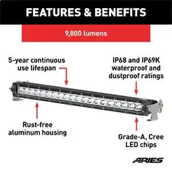 ARIES 1501262 - 20 Single-Row LED Light Bar (9,800 Lumens)