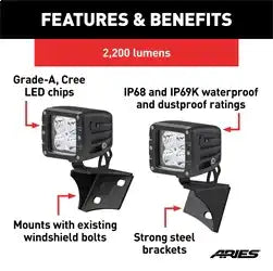 ARIES 1501304 - Jeep JK Windshield Lights and Brackets