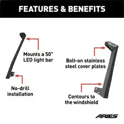 ARIES 15911 - Jeep Wrangler JK Roof Light Brackets, LEDs Sold Separately