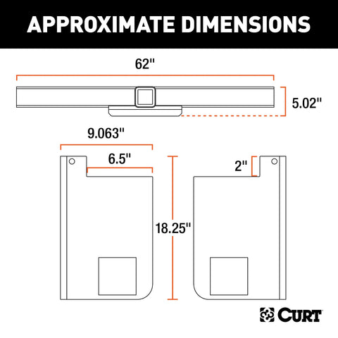 CURT 15926 Class 5 Weld-On Hitch, 2-1/2-Inch Receiver, 62-In Frames, 18 Drop
