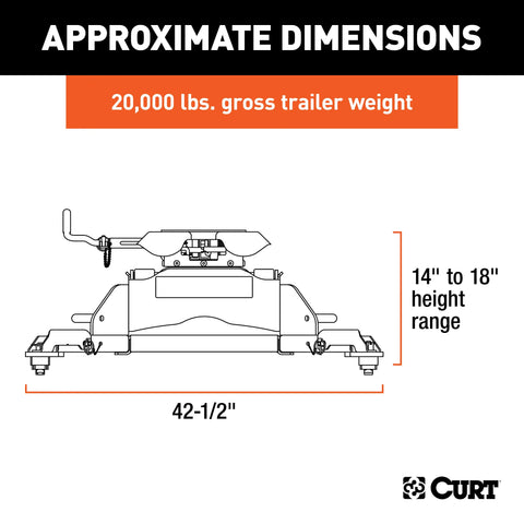 CURT 16045 Q20 5th Wheel Hitch, Select Ram 2500, 3500, 8' Bed Puck System