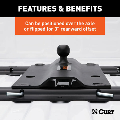 CURT 16055 Bent Plate 5th Wheel Rail Gooseneck Hitch with 2-5/16 Ball, 25K (3 Offset)