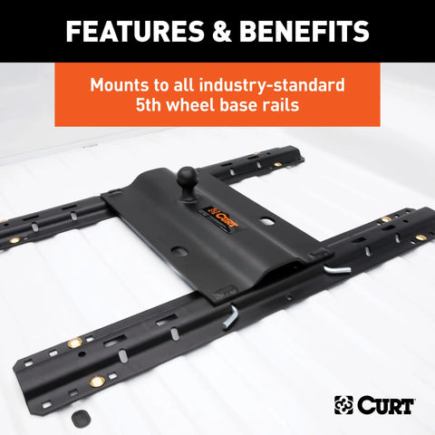 CURT 16055 Bent Plate 5th Wheel Rail Gooseneck Hitch with 2-5/16 Ball, 25K (3 Offset)