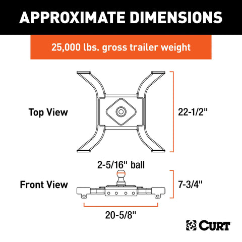 CURT 16085 Spyder 5th Wheel Rail Gooseneck Hitch with 2-5/16 Ball, 25K