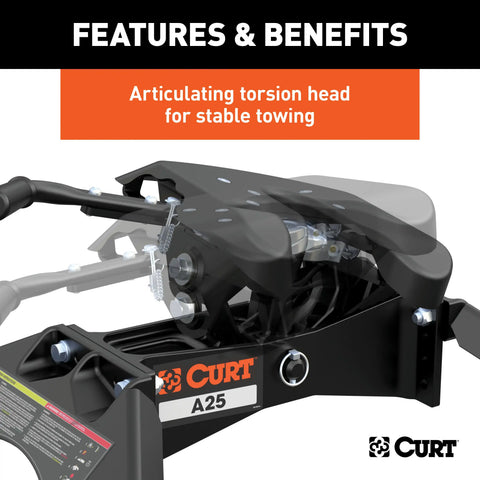 CURT 16181 A25 5th Wheel Hitch with Base Rails, 25,000 lbs