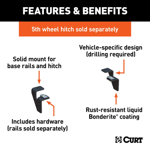 CURT 16301 Semi-Custom 5th Wheel Brackets, Select Dodge Ram 2500, 3500 (No Cab Chassis)