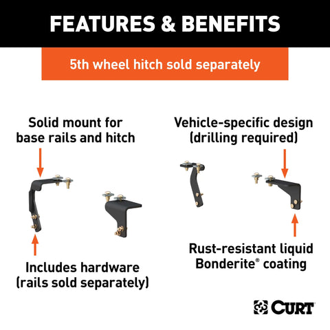 CURT 16306 Semi-Custom 5th Wheel Brackets, Select Dodge, Ram 1500