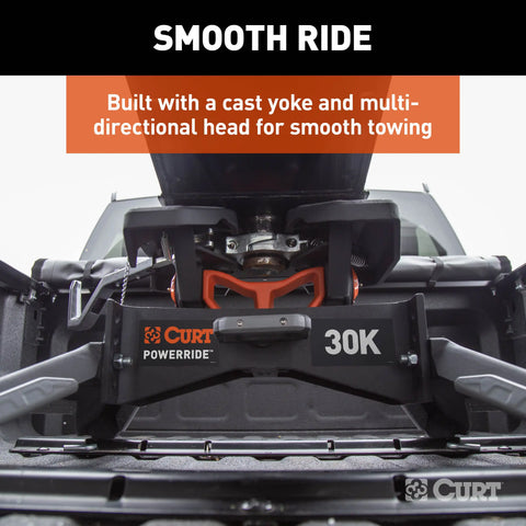 CURT 16321 PowerRide 30K 5th Wheel Hitch with Base Rails, 30,000 lbs