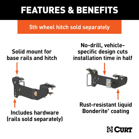 CURT 16400 Custom 5th Wheel Brackets, Select Chevrolet Silverado, GMC Sierra 1500