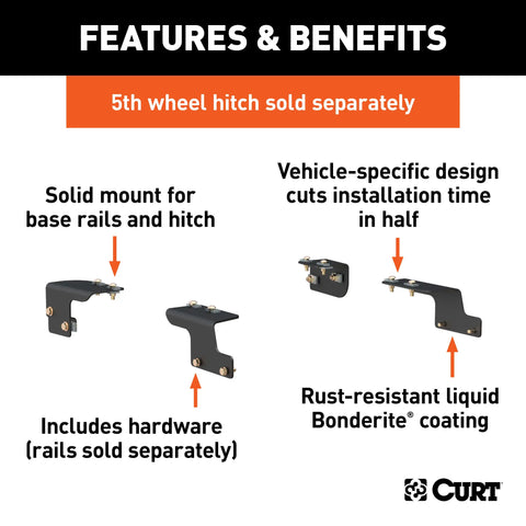 CURT 16468 Custom 5th Wheel Brackets, Select Toyota Tundra, 6.5' Bed (No Extended Crew Cab)