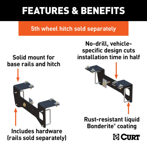CURT 16469 Custom 5th Wheel Brackets, Select Silverado, Sierra 1500 (Except 5.5' Bed)