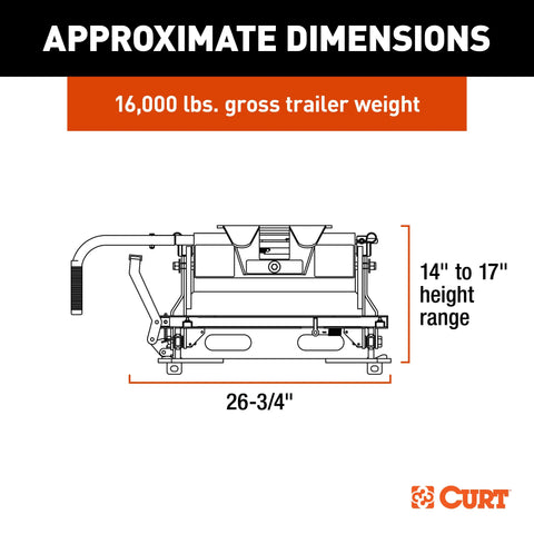 CURT 16511 E16 5th Wheel Slider Hitch for Short Bed Trucks, 16,000 lbs