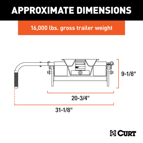 CURT 16515 E16 5th Wheel Hitch Head Only, Legs or Roller Required, 16,000 lbs