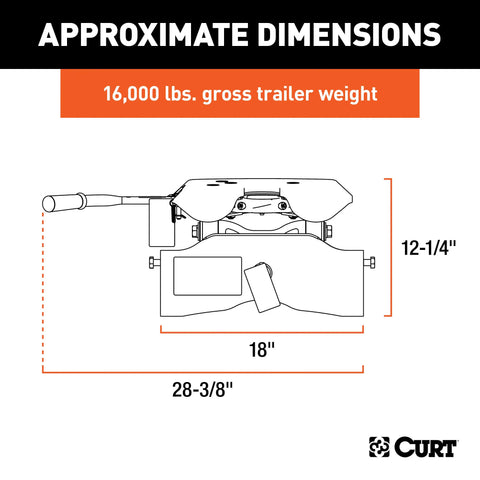 CURT 16520 - A16 5th Wheel Hitch Head Only Legs or Roller Required 16000 lbs