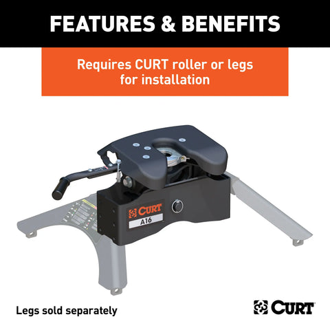 CURT 16520 - A16 5th Wheel Hitch Head Only Legs or Roller Required 16000 lbs