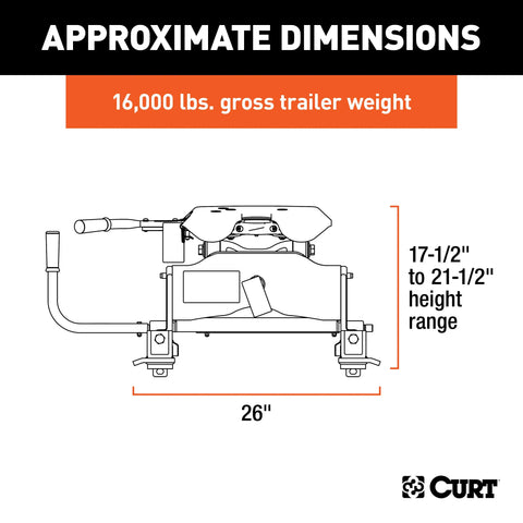 CURT 16521 A16 5th Wheel Slider Hitch for Short Bed Trucks, 16,000 lbs