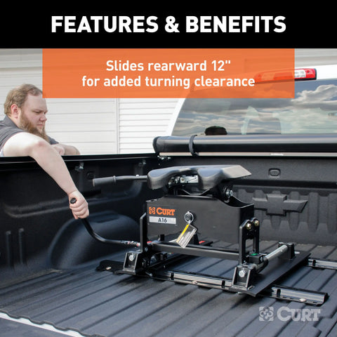 CURT 16521 A16 5th Wheel Slider Hitch for Short Bed Trucks, 16,000 lbs