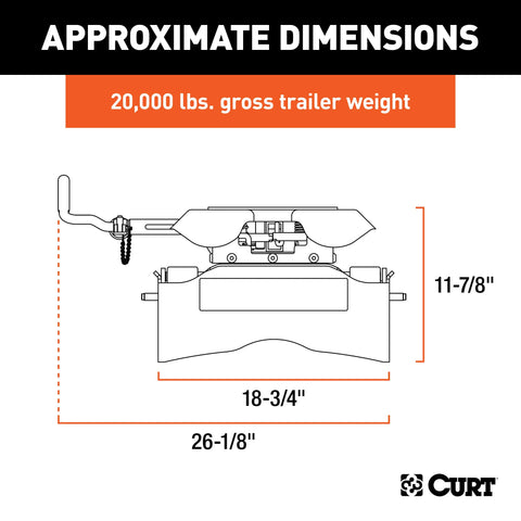 CURT 16530 Q20 5th Wheel Hitch Head Only, Legs or Roller Required, 20,000 lbs