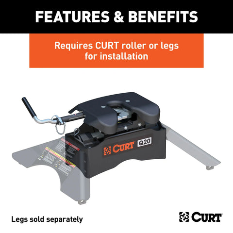 CURT 16530 Q20 5th Wheel Hitch Head Only, Legs or Roller Required, 20,000 lbs