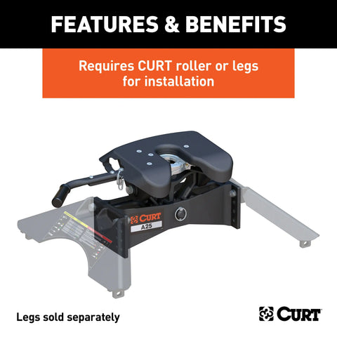 CURT 16580 A25 5th Wheel Hitch Head Only, Legs or Roller Required, 25,000 lbs