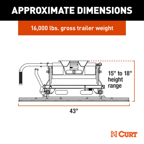 CURT 16611 E16 Sliding 5th Wheel Hitch with Rails, 16,000 lbs.