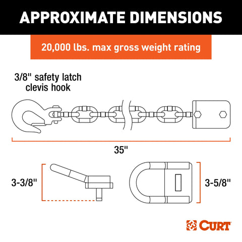 CURT 16612 - CrossWing 5th Wheel Safety Chain Assembly with Rail Anchors