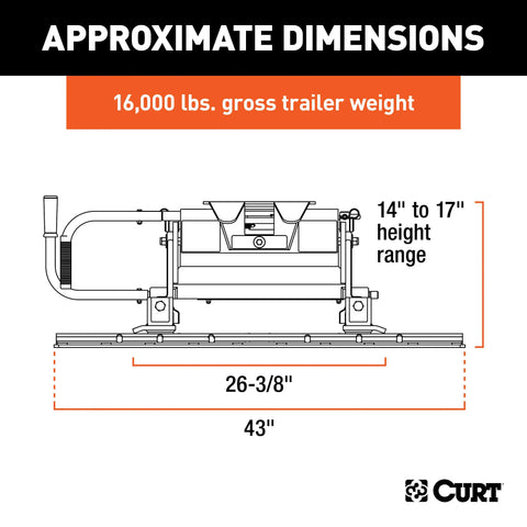 CURT 16616 E16 Sliding 5th Wheel Hitch with Rails, 16,000 lbs.