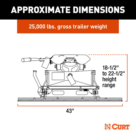 CURT 16651 A25 Sliding 5th Wheel Hitch with Rails, 25,000 lbs.