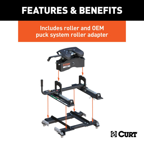 CURT 16668 A16 Sliding 5th Wheel Hitch, 16K, Select Silverado, Sierra, 6.5' Bed Puck System
