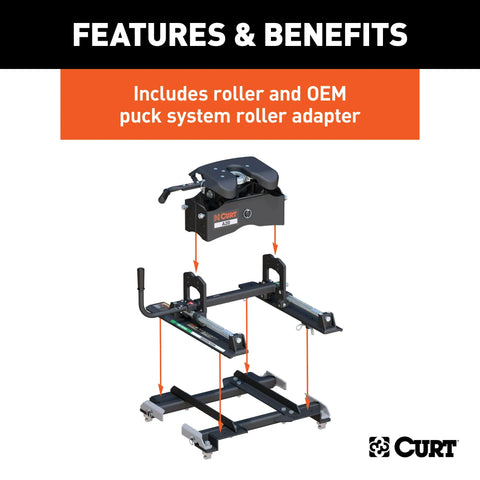 CURT 16669 A20 Sliding 5th Wheel Hitch, 20K, Select Silverado, Sierra, 6.5' Bed Puck System