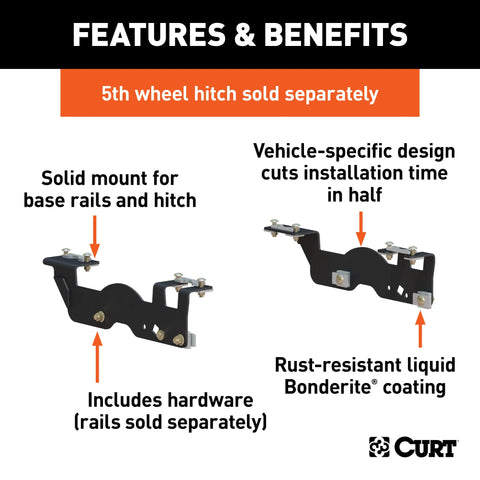 CURT 16911 5th Wheel Installation Brackets, Fits Select Ford F-150