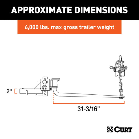 CURT 17050 Round Bar Weight Distribution Hitch with Integrated Lubrication (5-6K)