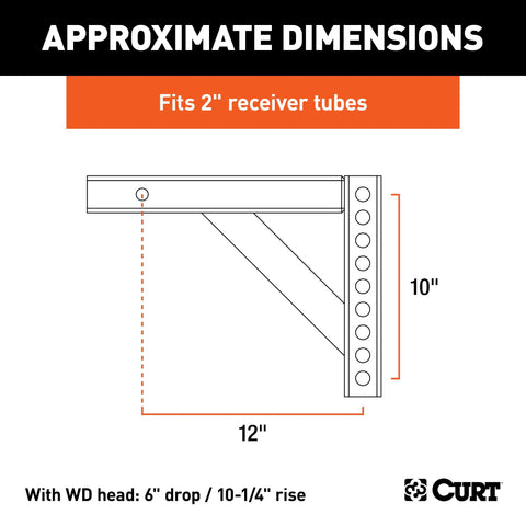 CURT 17121 Weight Distribution Shank (2 Shank, 6 Drop, 10-1/4 Rise)