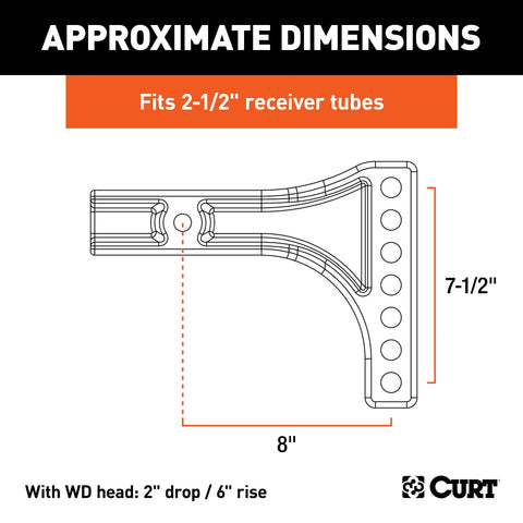 CURT 17131 Weight Distribution Shank (2-1/2 Shank, 2 Drop, 6 Rise)