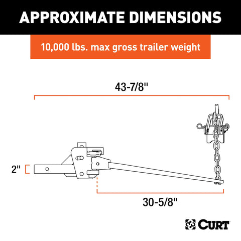 CURT 17302 Long Trunnion Bar Weight Distribution Hitch, Up to 10K, 2-Inch Shank