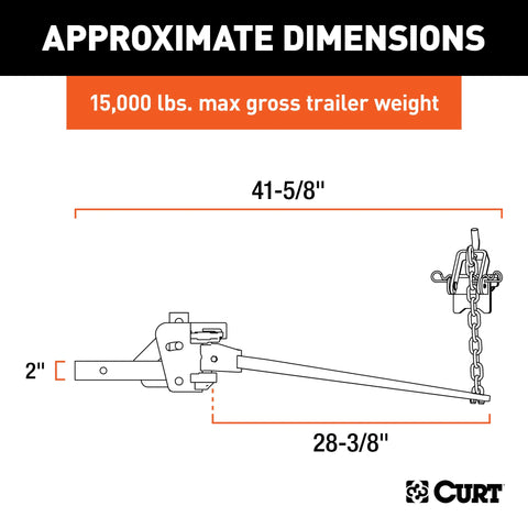 CURT 17333 Short Trunnion Bar Weight Distribution Hitch, Up to 15K, 2-Inch Shank
