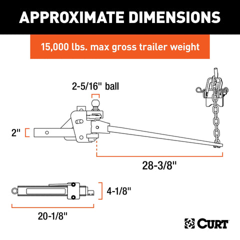 CURT 17422 Short Trunnion Bar Weight Distribution Hitch with Sway Control (10-15K, 28-3/8")